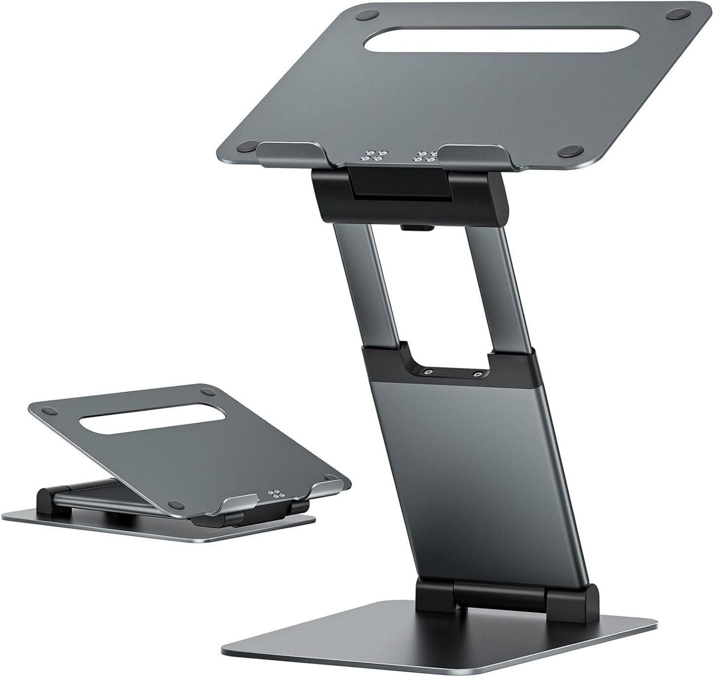 Nulaxy Height Adjustable Laptop Stand for Desk, Dual Foldable Aluminum Computer Riser, Pull Out Design Ergonomic Sit to Notebook Holder Convertor, Compatible with All 10-17" Laptops, Tablets, Gray