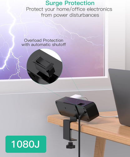 PD30W Desk Clamp Power Strip, Desktop Mount Surge Protector, Fast Charging Station, 5Ft Extension Cord Desk Edge Mount Shelf with 4 Outlets 4 USB Ports (2 USB C), Home Office Accessories Essentials
