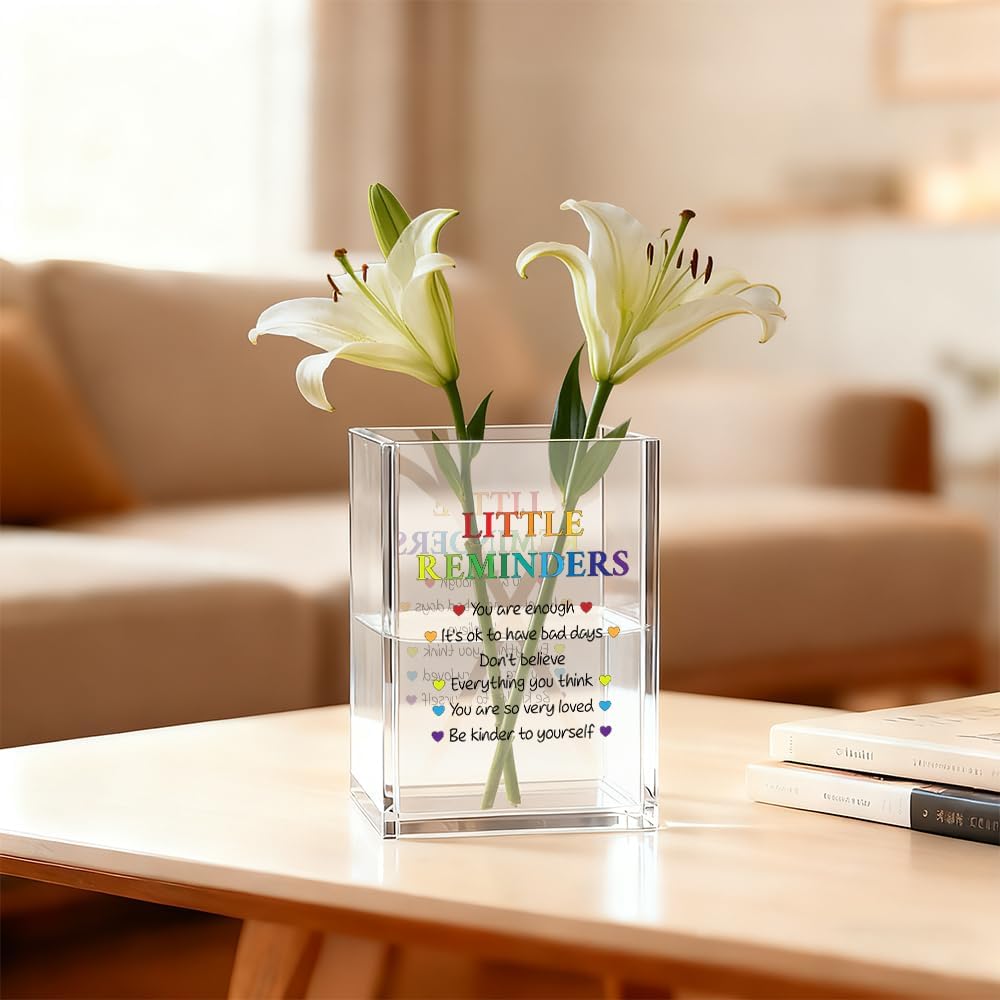 Just Breathe Acrylic Cosmetic Organizer Pen Holder, Anxiety Relaxing Acrylic Desk Holder Cup for Pen Pencil, Dandelion Desk Organizer, Mental Health Office Gifts for Coworker Leader Friend