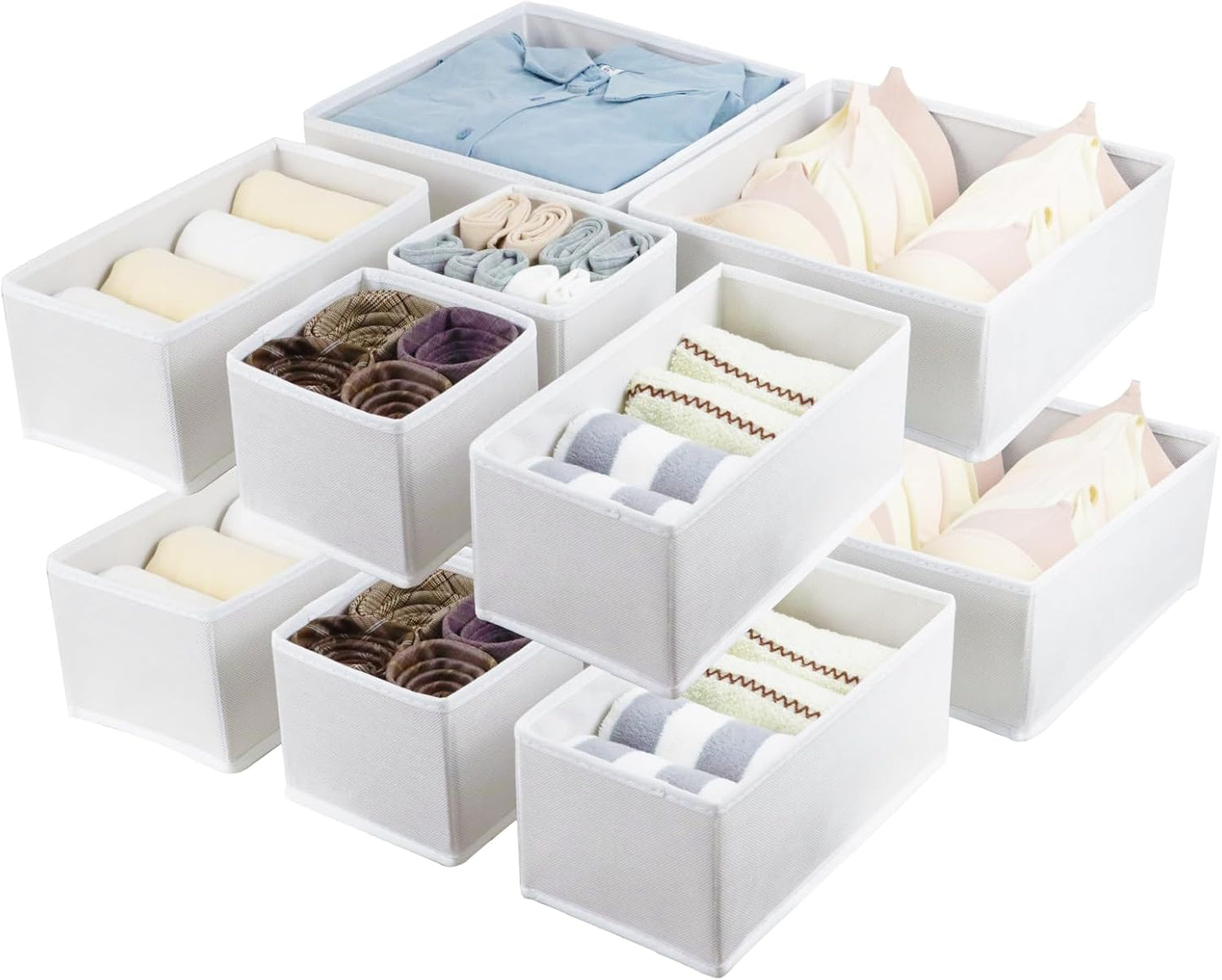 Fordonral 12 Pack Drawer Organizer Clothes, Foldable Fabric Dresser Organizer Closet Organizers and Storage Box for Underwear,Folded Clothes,Baby Clothing,Socks,Bra,Towels,Ties(12 Pack,Gray)