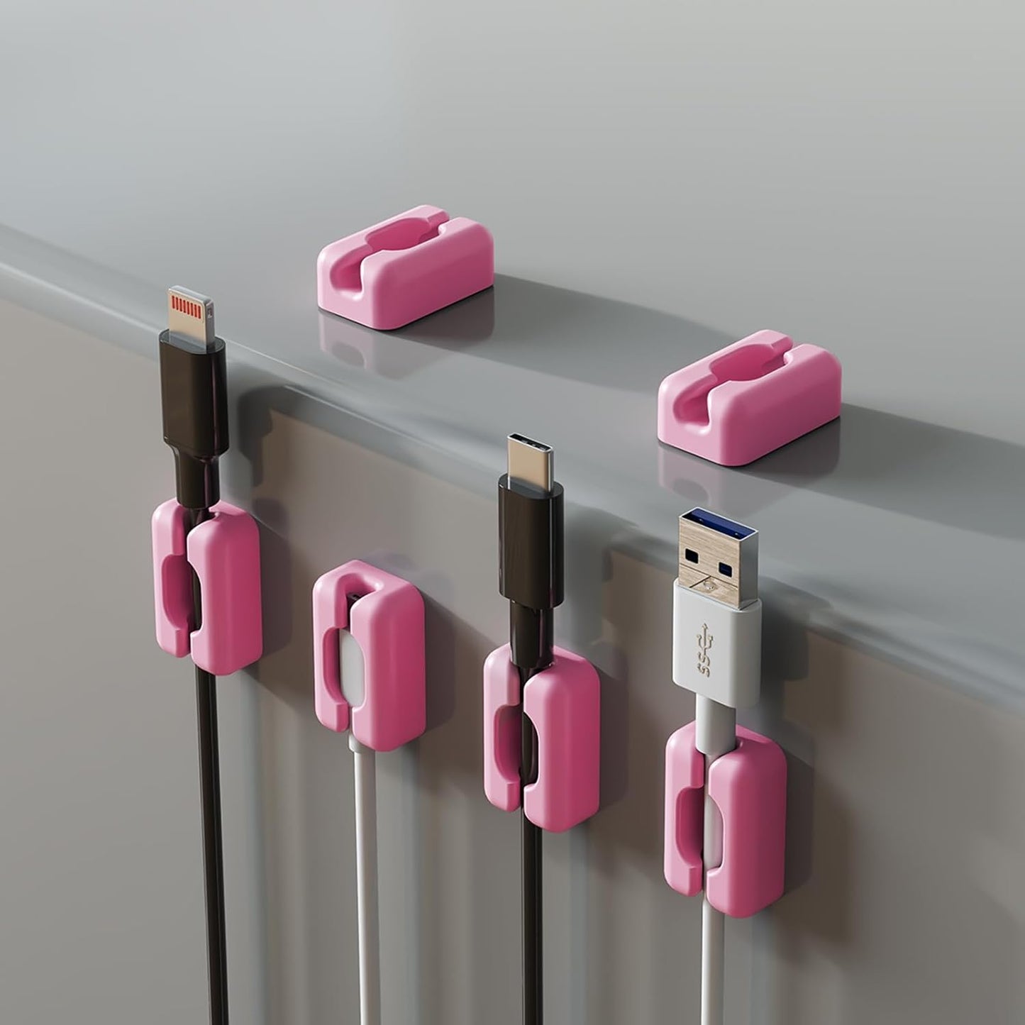 6 Pack Pink Cord Organizer Cable Clips, Silicone Adhesive Cord Clips for Charging Cords Wire Management Keeper for Desk,Nightstand,Car,Office,