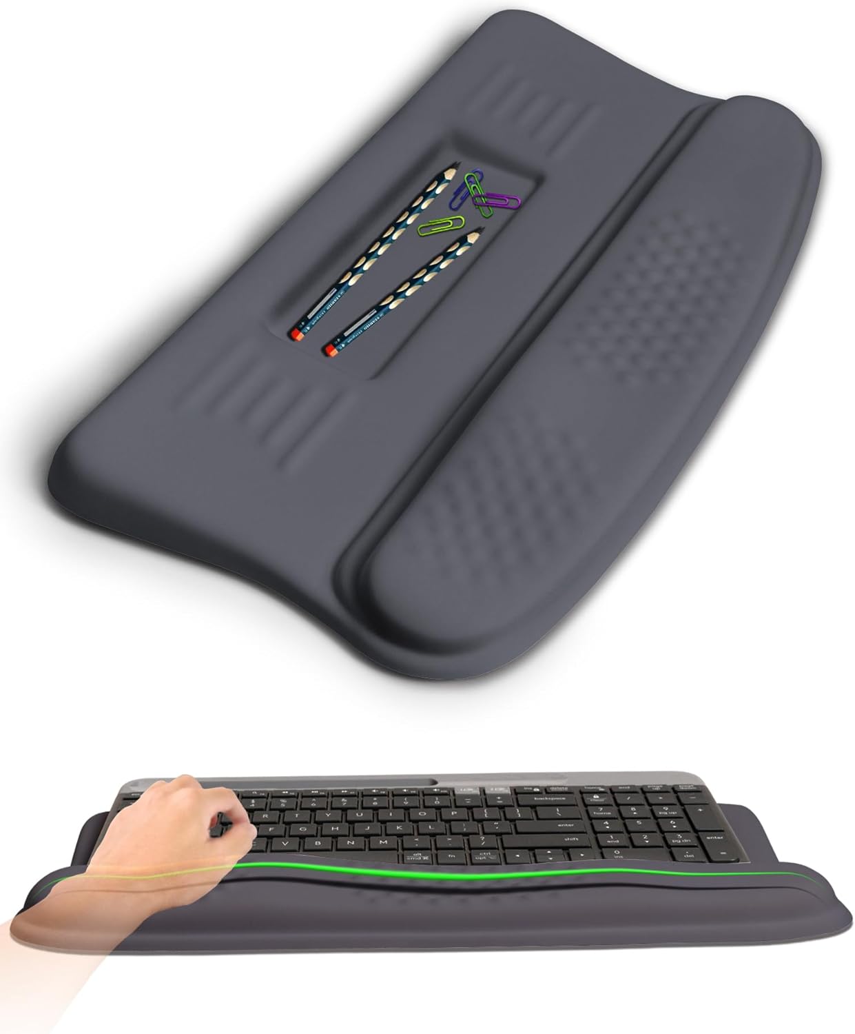 Ergonomic Wave Wrist Rest with Keyboard Stand, Cushioned Palm Rest, Comfortable Integrated Memory Foam for Natural Typing and Relieve Wrist Pain, Dark Night Black