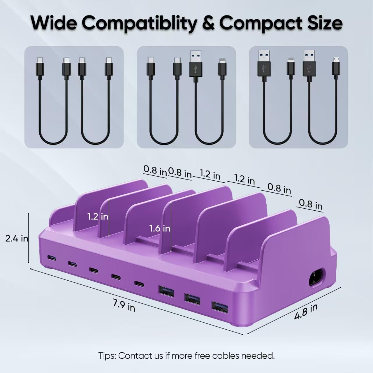 300W Charging Station for Multiple Devices, 8 Port Multi USB C Fast Charger Station Dock for MacBook iPhone 17/16/15/14/13/12 Samsung Pixel Series iPad, Black (6 Mixed Short Cables Included)
