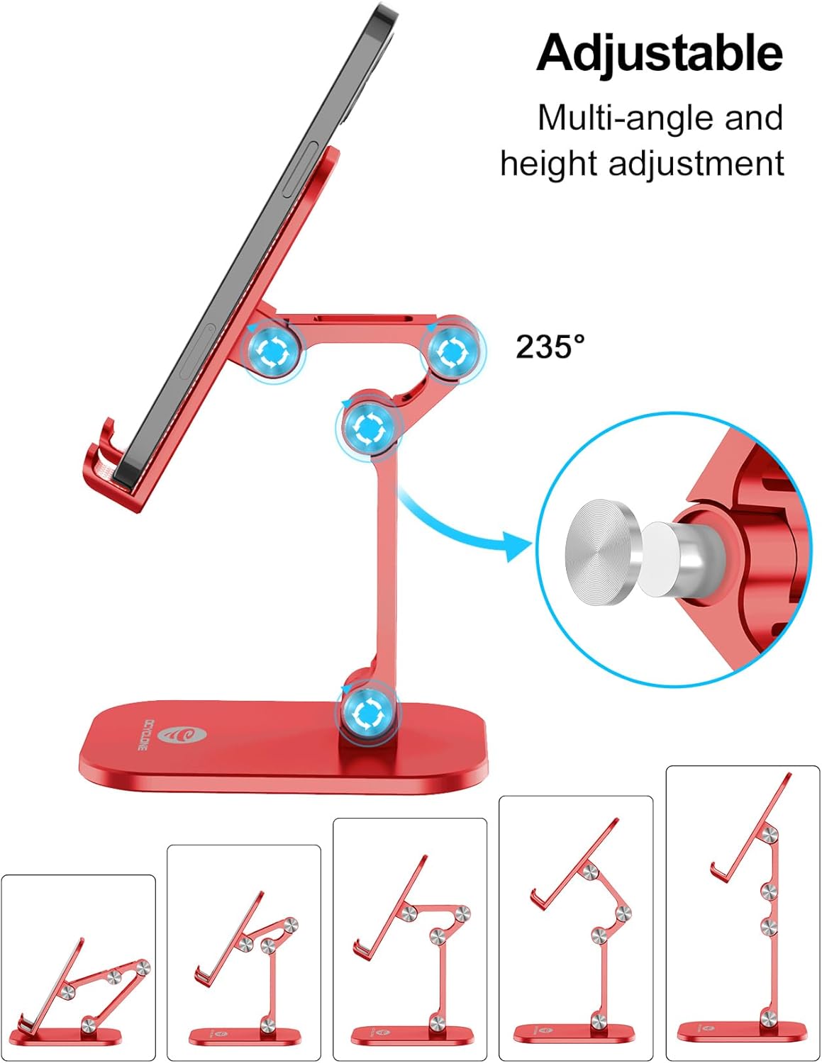 OCYCLONE Phone Stand, Adjustable Height and Angle Foldable Cell Phone Stand Holder for Desk, Taller iPhone Stand Compatible with 4.7"-13" Smartphones iPad Tablet, Black