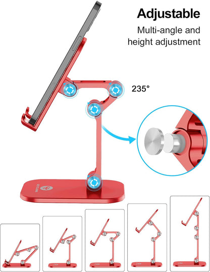 OCYCLONE Phone Stand, Adjustable Height and Angle Foldable Cell Phone Stand Holder for Desk, Taller iPhone Stand Compatible with 4.7"-13" Smartphones iPad Tablet, Black