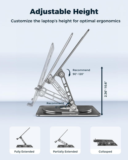 Aoviho 360° Rotating Laptop Stand for Desk | Adjustable, Foldable, Portable Aluminum Ergonomic Riser | Compatible with MacBook, Dell, HP & All Laptops 10-16 inch | Gray