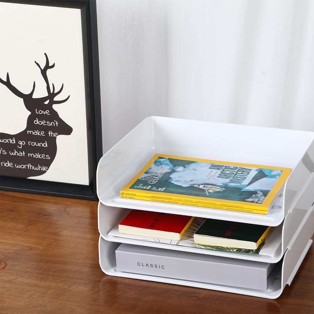 3 Tiers Stackable A4 Paper Trays, Office Desk File Holder, Tidy File Document Letter Book Paper Organizer (3 Tiers,Clear)