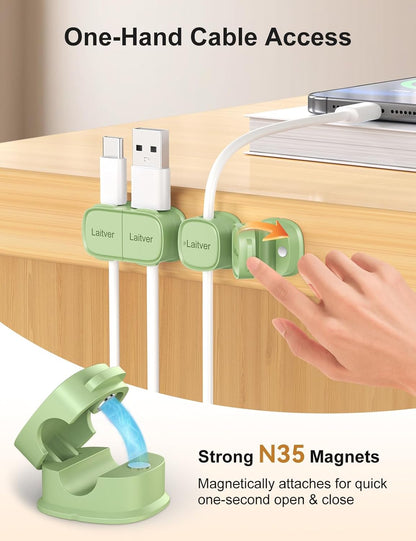 6 Pack Magnetic Cable Clips [1s Open/Lock], Laitver Cord Organizer Holder Strong Adhesive Desk Cable Management- Organize Charging Cords Neatly for Home, Office, Car,Desk, Nightstand