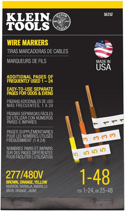Klein Tools 56250 Wire Marker Book for Cable Management, Electric Panel Organization Wire Label Stickers, Numbered 1-48