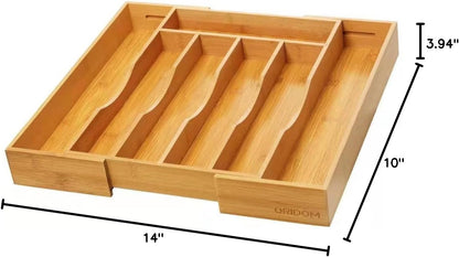 Expandable Bamboo Kitchen Drawer Organizer for Cutlery and Utensils, Adjustable Bamboo Wood Cutlery Tray in Drawer for Flatware and Silverware in Kitchen, (Natural)