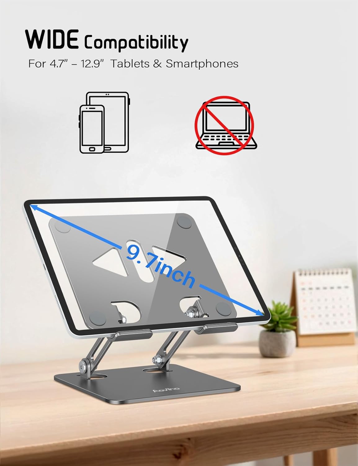 Aoviho Tablet Stand Holder for Desk, Adjustable Desktop Tablet Holder, Foldable Aluminum Tablet Mount for iPad pro 12.9, iPad Air Mini, Samsung Galaxy Tabs Z Fold Kindle Fire 4-12 inch Purple