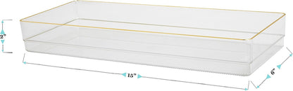Martha Stewart Kerry Plastic Stackable Office Desk Drawer Organizers, 6" x 3", 6 Pack, with Gold Trim