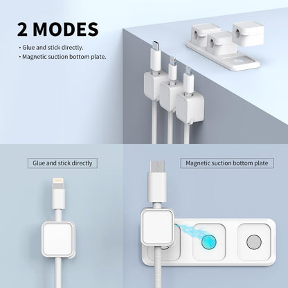 Magnetic Cable Organizer for Desk – Upgraded Wire Clips with Adhesive Base – Desktop Cord Holder for USB, Charging Cables – 6 Clips + 1 Magnetic Base (Black)
