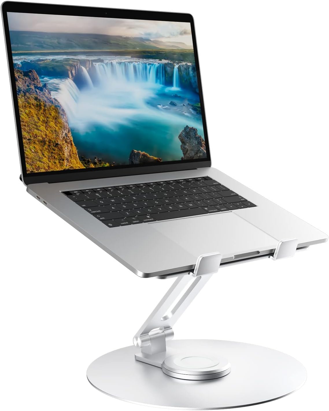 Swivel Laptop Stand for Desk, Adjustable Height Aluminum Computer Stand with 360 Rotating Base, Foldable Ergonomic Riser, Portable Laptop Holder Compatible with MacBook, All Laptops 10-17'', Grey