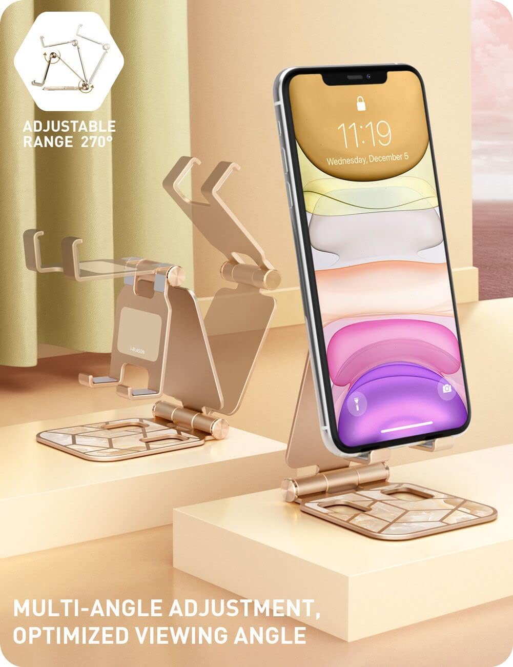 i-Blason Cell Phone Stand for Desk, Cell Phone Holder, Fits All Smart Phones, iPhone 16 15 14 13 Pro Max, Foldable Phone Stand Holder, Marble