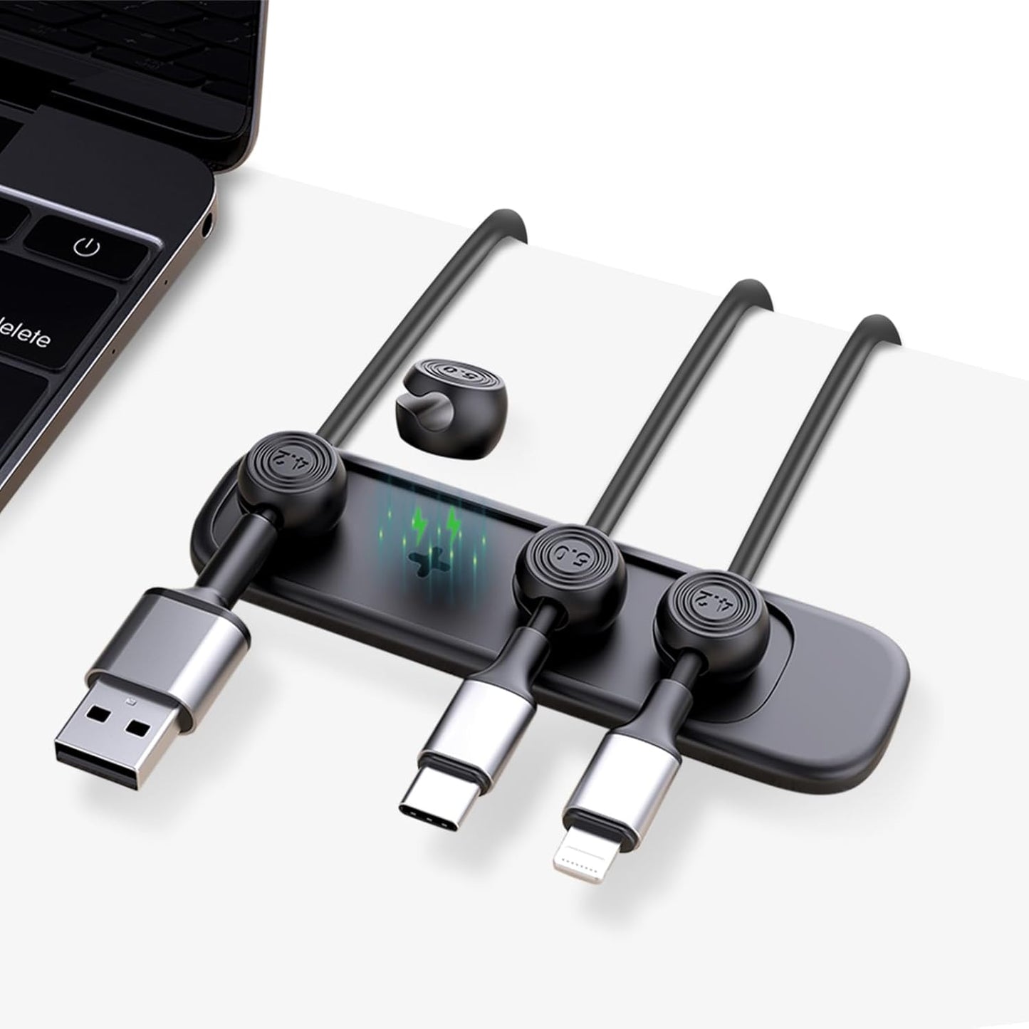 Wanheart Magnetic Cord Holders, Magnetic Cable Organizer for Desk – Multipurpose Wire Clips for Lightning, USB-C, Micro Chargers, Attach to Magnetic Surface – Office & Home Use (6 Round Clips)