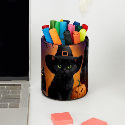 Leather Pen Holder for Desk, Love Cherry Pencil Organizer Pencil Cup Desk Decor Makeup Brush Holder Multifunctional Office Supplies for Home,Office, School