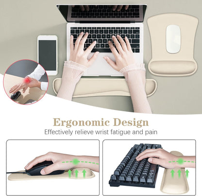 Ergonomic Wrist Rest Support for Mouse Pad and Keyboard Set, Comfortable Memory Foam Keyboard Pad and Soft Gel Mouse Pad, Easy Typing and Pain Relief for Gaming, Office, Laptop, Apricot