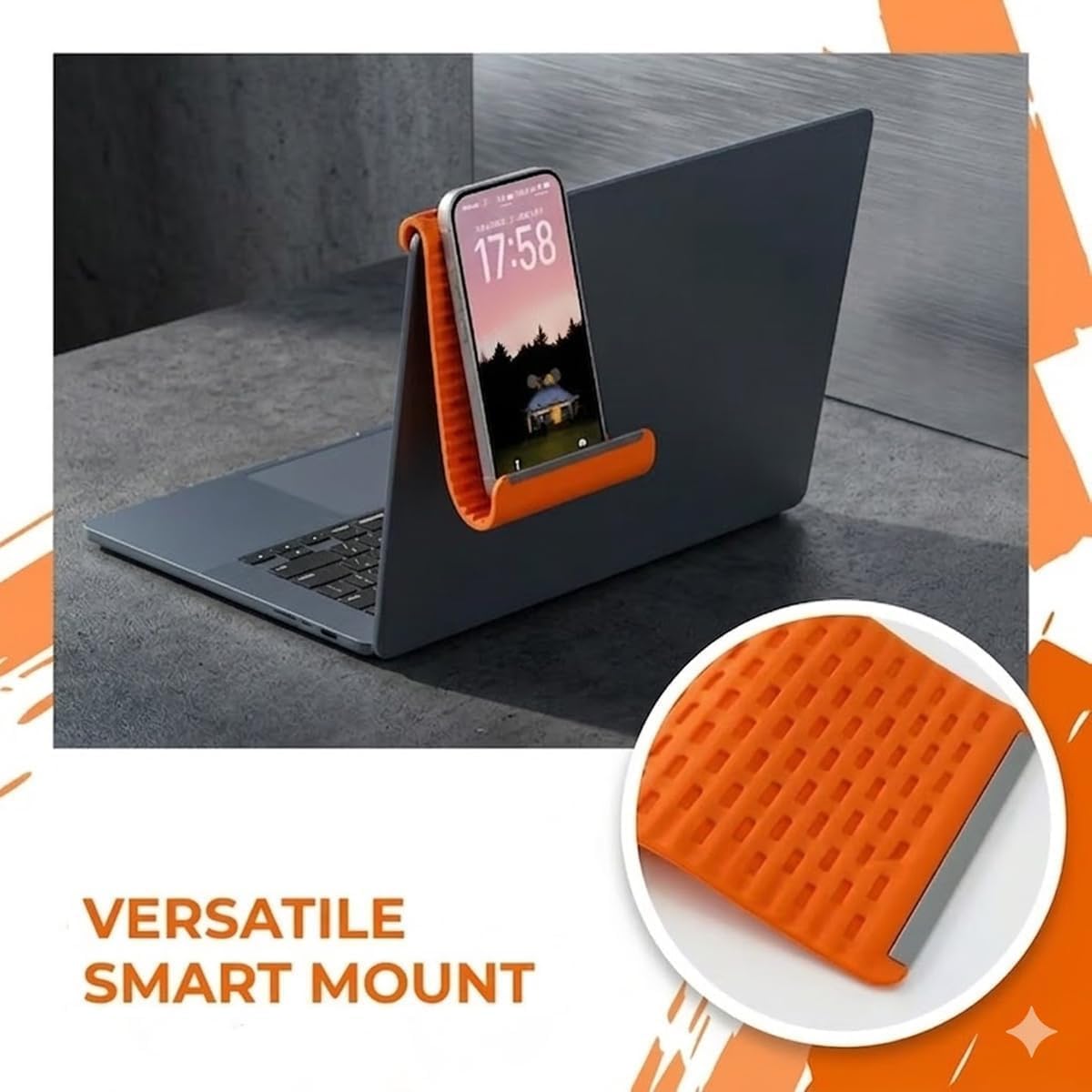 Portable Foldable Silicone Aluminum Phone Holder, Flexible Silicone Phone Stand, Multi-Angle Adjustable Silicones Cell Phone Holder Non-Slip Bed Office Treadmill (Orange)