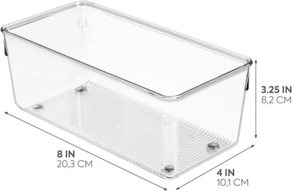 iDesign Plastic Drawer Organizer for Kitchen, Bathroom, and Desk Drawers, Set of 2, Clear