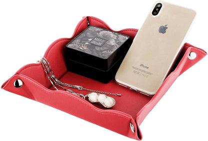 Valet Tray for Men Women 2 Pack - PU Leather Travel Catchall Tray Organizer - Desk Bedside Nightstand Storage Box for Jewelry Key Phone Remote Controller Wallet Watch Glasses Readers -White