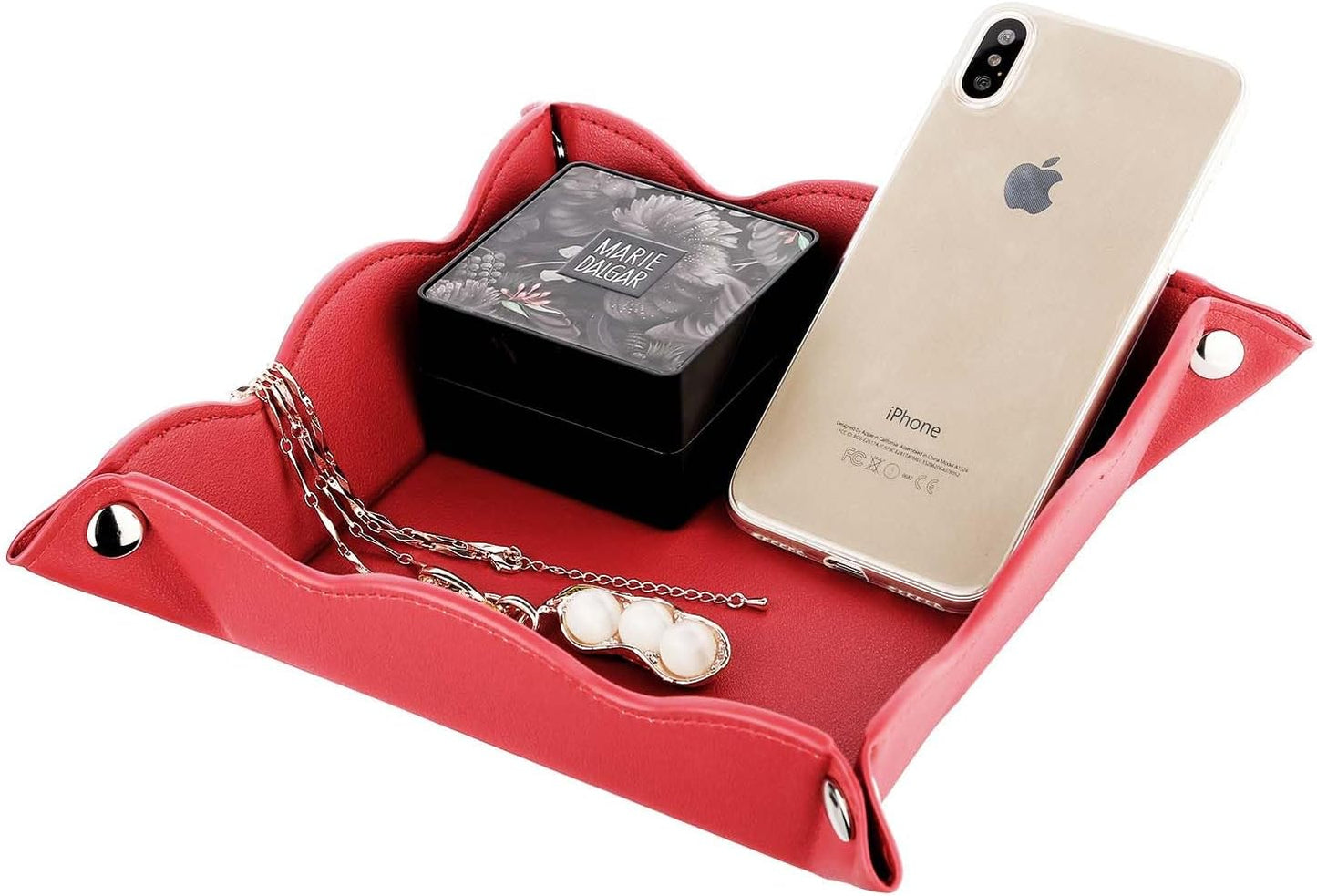 Valet Tray for Men Women - PU Leather Travel Catchall Tray Organizer - Desk Bedside Nightstand Storage Box for Jewelry Key Phone Remote Controller Wallet Watch Glasses Coin Readers -White
