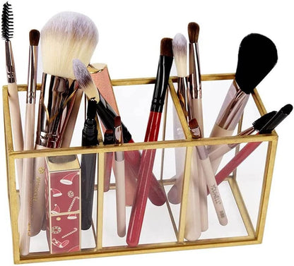 NIUBEE Acrylic Pen Holder 4 Compartments, Clear Pencil Organizer Cup for Countertop Desk Accessory Storage