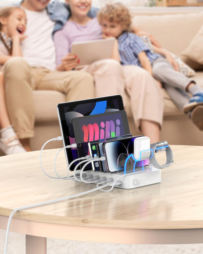 SooPii 60W 6-Port PD Charging Station for Multiple Devices, 20W PD USB C Fast Charging for lPhone 14/13/12,6 Short Cables Included, 2 in 1 Holder,for Phones,Tablets and Others…