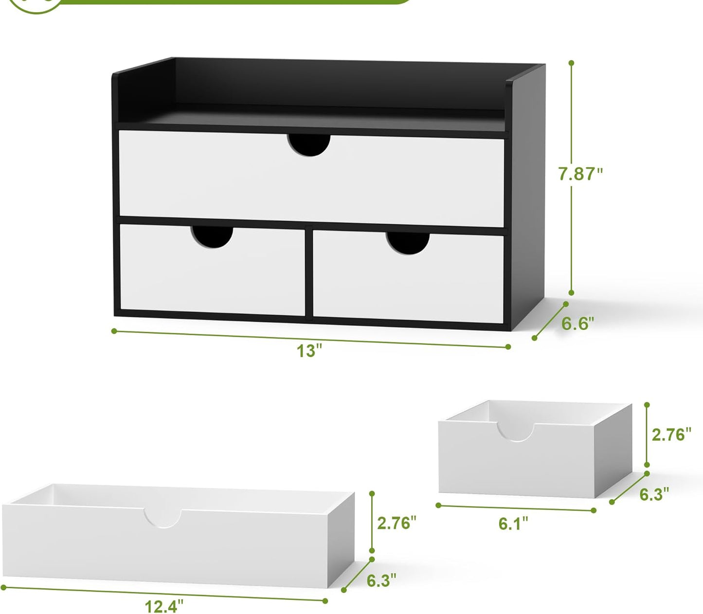 Desk Organizer with Drawers - Bamboo Desktop Organizer Storage | Wood Desk Drawers Organizer for Bills, Office Supplies, Cosmetics, Seals No Assembly Required (3 Drawer with Big Drawer)
