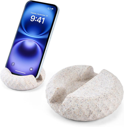 Artificial Stone Cell Phone Stand for Desk Handcraft Pebble Shape Minimalist Decor for Desk Kitchen Counter Office Easy of Use Sturdy and Stable(Beige Yellow)