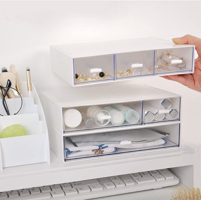 Desk Organizer with Drawers Stackable Storage Drawers, Plastic Compact Desk Storage Box Great for Office School Home Small Space- 1drawers (White)