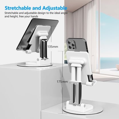 YXLILI Foldable Phone Stand Adjustable Angle Height Cell Phone Holder for Desk 360° Rotating Cellphone Stand for Office Compatible with iPhone14/13/12/11 Pro, Max, Mini, iPad(4-12.9 inch) (White)