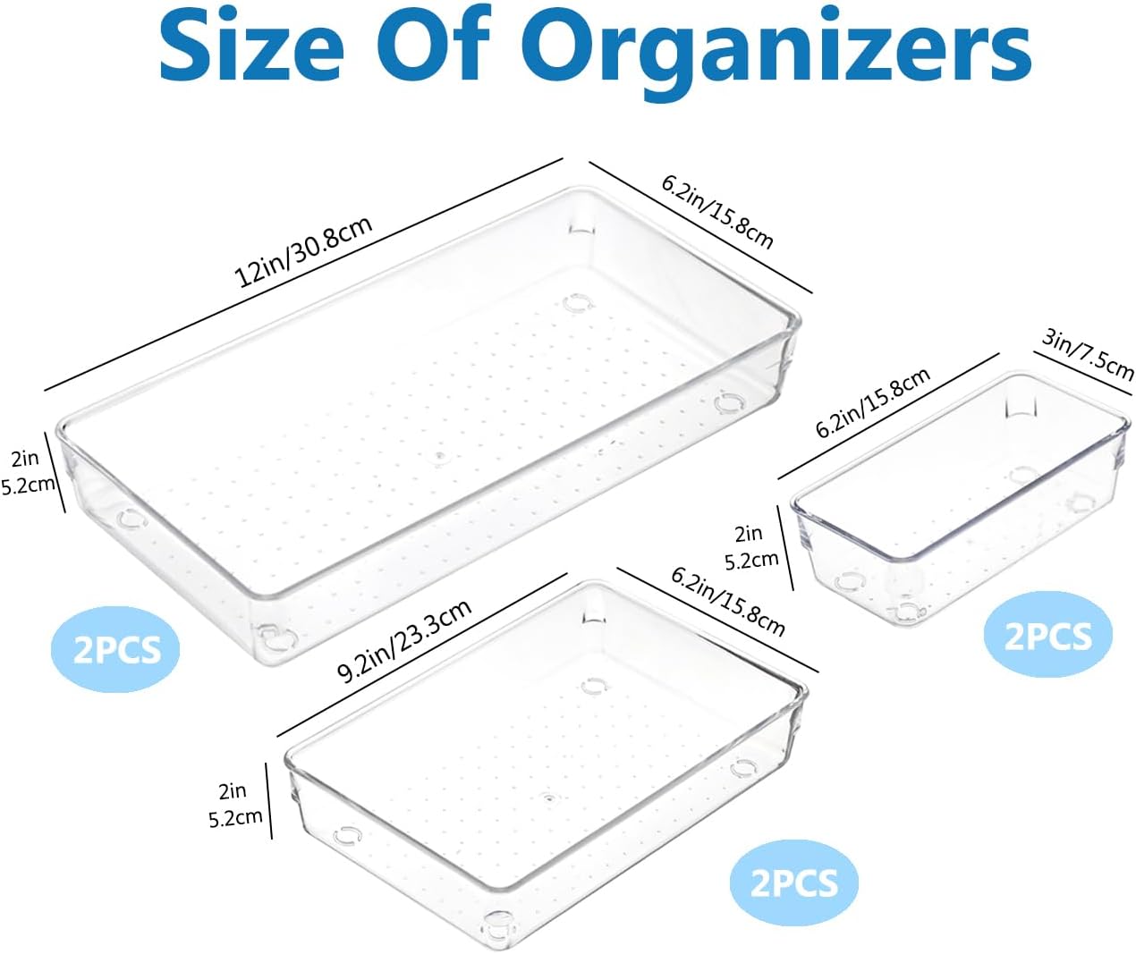 Kutesna 3 Pcs Large Clear Drawer Organizer Set, 15" X 6" Desk Drawer Organizers Trays with Non-Slip Silicone Pads, Storage Bins for Makeup, Office, Kitchen Gadgets Utensils, Bedroom, Tools, Bathroom