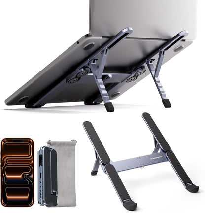 ICE COOREL Portable Laptop Stand, Foldable Laptop Riser for Desk, 6-Level Adjustable Ergonomic Computer Stand, Premium Aluminum Alloy Notebook Holder Compatible with 10-17 Inch Laptops & Tablets