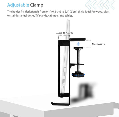 IFCASE Adjustable Desk Side Laptop Mount Holder with Headphone Hook, No Drill Desk Storage Organizer (White)