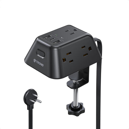 Desk Clamp Power Strip, Surge Protector with 5 AC Outlets and 3 USB Ports, Desk Mount Charging Station, Fit 1.97in Tabletop Edge Thick, 6FT Extension Cord, for Home Office Gaming Accessories, Black