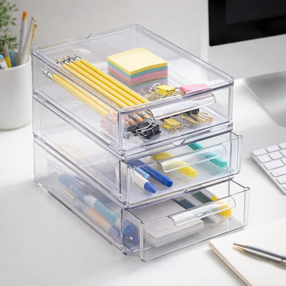 BINO | Clear Stackable Storage Drawers, Medium - 2 Pack | Clear Storage Drawers with Built-In Handles | Durable Plastic Organizer Drawer | Modular Stackable Drawer Acrylic Organizer