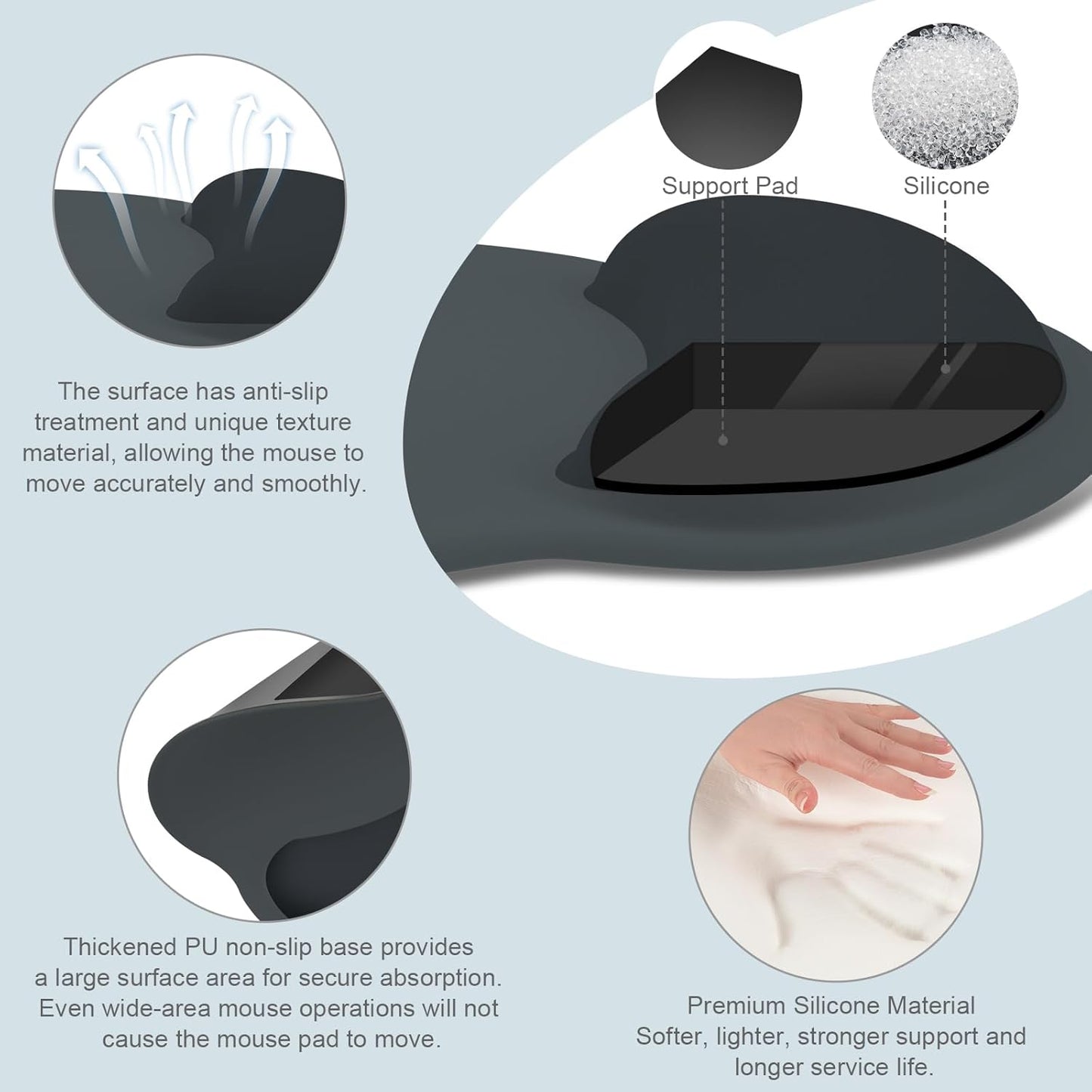 MOSISO Wrist Rest Support for Mouse Pad&Keyboard Set, Circle Curved Ergonomic Mousepad&Coaster Non-Slip Base Home/Office Pain Relief&Easy Typing Pad with Soft Cloth&Silicone Lining, Antique Green
