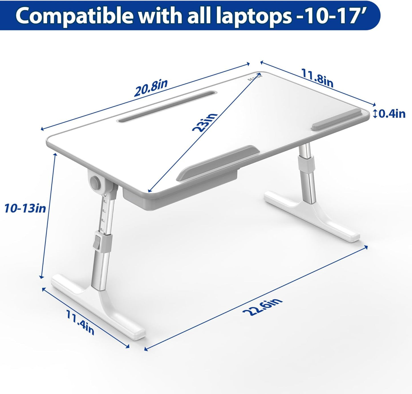 Besign LT05 Adjustable Laptop Table, Lap Desk, Portable Standing Bed Desk, Foldable Sofa Breakfast Tray, Notebook Computer Stand for Reading and Writing, Medium Size, Black
