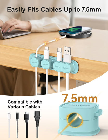 6 Pack Magnetic Cable Clips [1s Open/Lock], Laitver Cord Organizer Holder Strong Adhesive Desk Cable Management- Organize Charging Cords Neatly for Home, Office, Car,Desk, Nightstand
