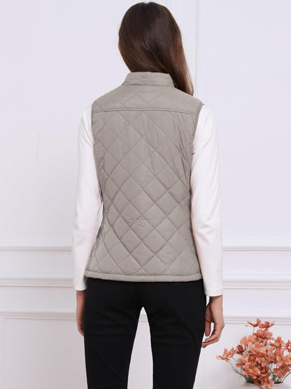 Allegra K Women's Puffer Vest Stand Collar Lightweight Gilet Quilted Zip Vest