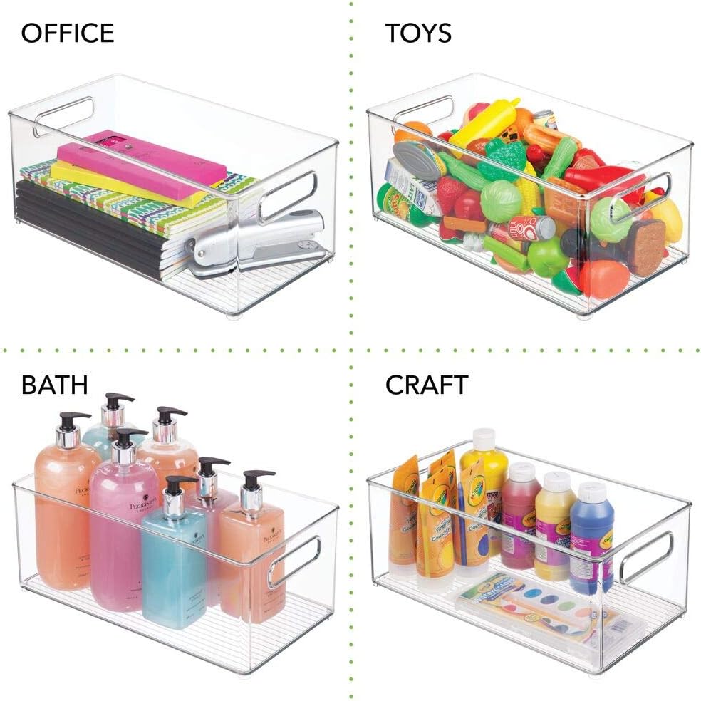 mDesign Plastic Office Supply Organizer - Storage Holder Bin with Handles for Desk Drawer, Cabinet - Pencil, Pen, Envelope and Supplies Container Basket - Ligne Collection - 2 Pack - Clear