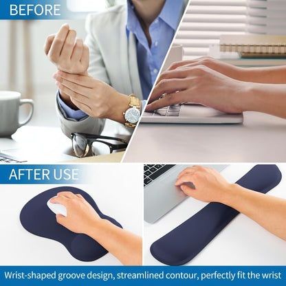RICHEN Wrist Rest Support for Mouse Pad&Keyboard Set with Coaster,Concave Curved Memory Foam, Non-Slip Base Pain Relief Comfortable Easy Typing Pad for Home/Office (Lavender Purple)