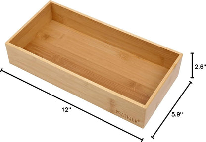 PRATIQUE Bamboo Drawer Organizer - Kitchen Utensil Organizer Silverware Tray Cutlery Holder，Office Desk Supplies and Accessories (8.9x5.9x2.6 inch)