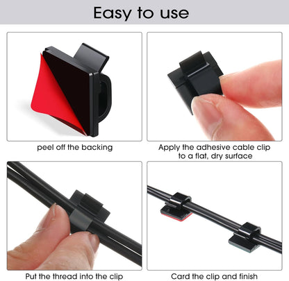 Hicarer 100 Pcs Adhesive Cable Clips Wire Clips Management Wire Cable Holder Clamps Tie Cord Holder for Car Outdoor Wall String Lights Desk Home Office(Small, White)
