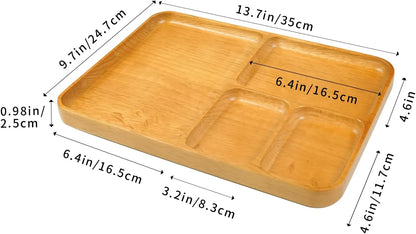 Desk Drawer Organizer Tray Wooden Valet Trinket Catch All Key Nightstand Tray with 4 Deep Dividers, 14x10x1'', Solid Wood Carved