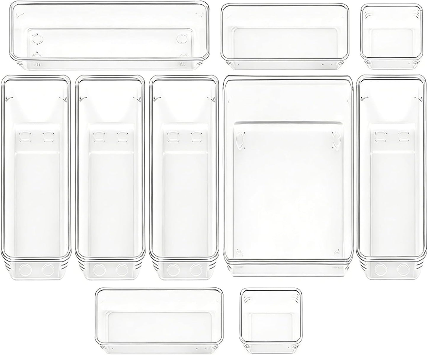 Clear Acrylic Drawer Organizer Trays, 5 Size Junk Box Organization Small Storage Container Bin for Desk Makeup Bathroom Vanity Kitchen Tool Make Up Workspace Home Dorm Apartment Office Room Nightstand