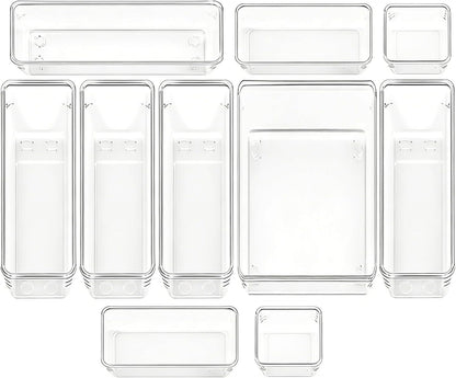 Clear Acrylic Drawer Organizer Trays, 5 Size Junk Box Organization Small Storage Container Bin for Desk Makeup Bathroom Vanity Kitchen Tool Make Up Workspace Home Dorm Apartment Office Room Nightstand