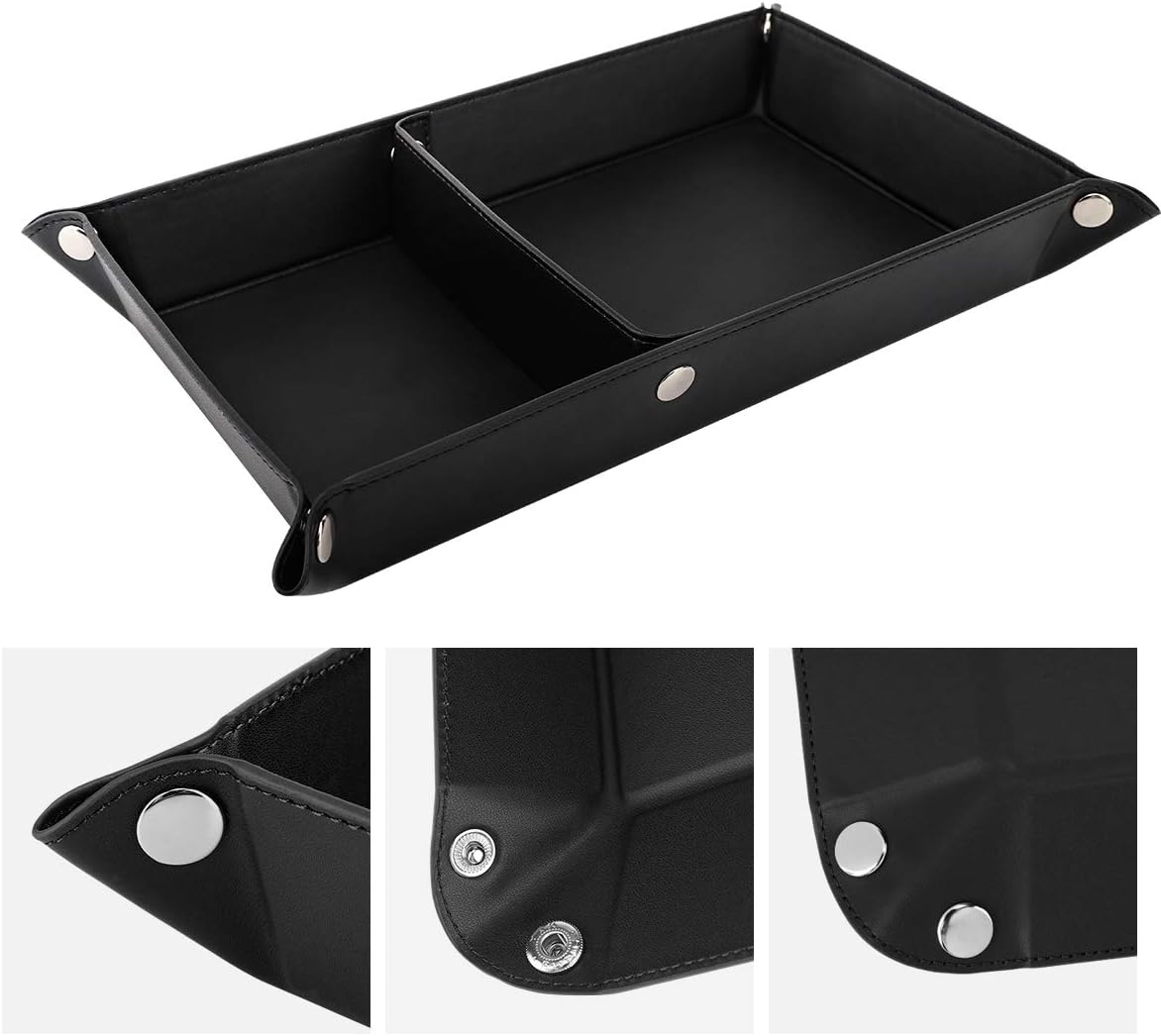 Luxspire Valet tray, PU Leather Tray, Catchall Tray, Men Women Jewelry Key Tray, Desk Storage Plate for Key Coin Phone Jewelry Wallet, Medium Size - Black