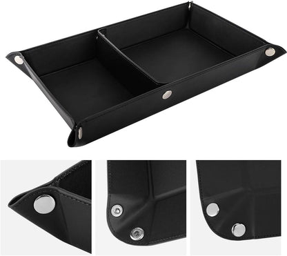 Luxspire Valet tray, PU Leather Tray, Catchall Tray, Men Women Jewelry Key Tray, Desk Storage Plate for Key Coin Phone Jewelry Wallet, Medium Size - Black